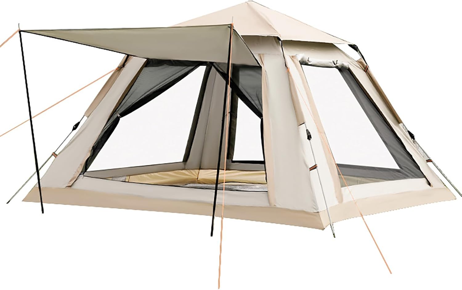 Instant Pop Up Camping Tent for 4-6 Person, 2 Mesh Windows & 2 Doors, Easy Set Up with Vestibule & Rainfly