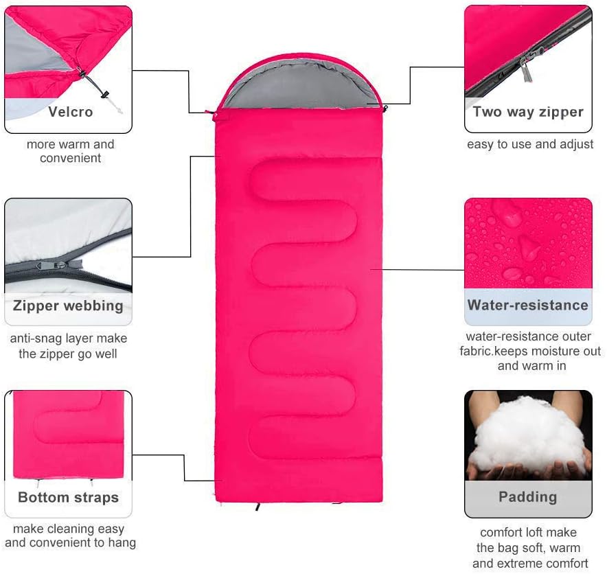 Sleeping Bag, Lightweight 3 Season Weather Sleep Bags for Kids Adults Girls Women, Microfiber Filled 5-20 Degree for Backpacking/Hiking/Camping/Mountaineering with Compression Sack - Image 2