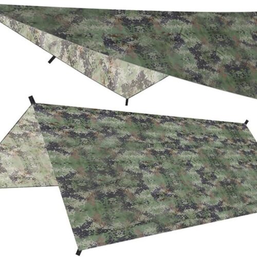 Tent Tarp Waterproof Sun Shade Shelter 210T Polyester Rain Fly with 6 Tie Points for Camping Hiking Picnic Beach for Hammock-Awning Cover, 100X145cm(Camouflage)