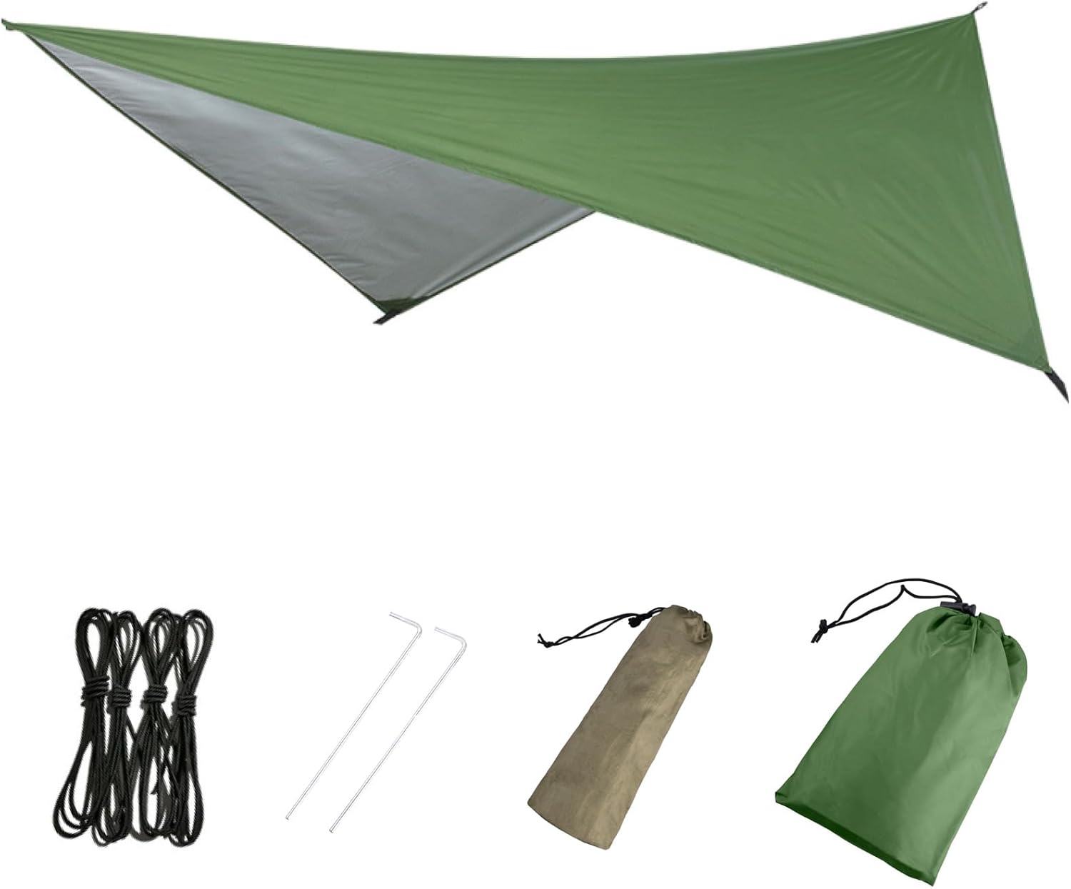 Hammock Camping Tarp Rain Fly, Waterproof Tent Shelter Awning Sunshade Cloth Picnic Mat for Outdoor Hiking Beach Backpacking - Included Guy Lines & Stakes