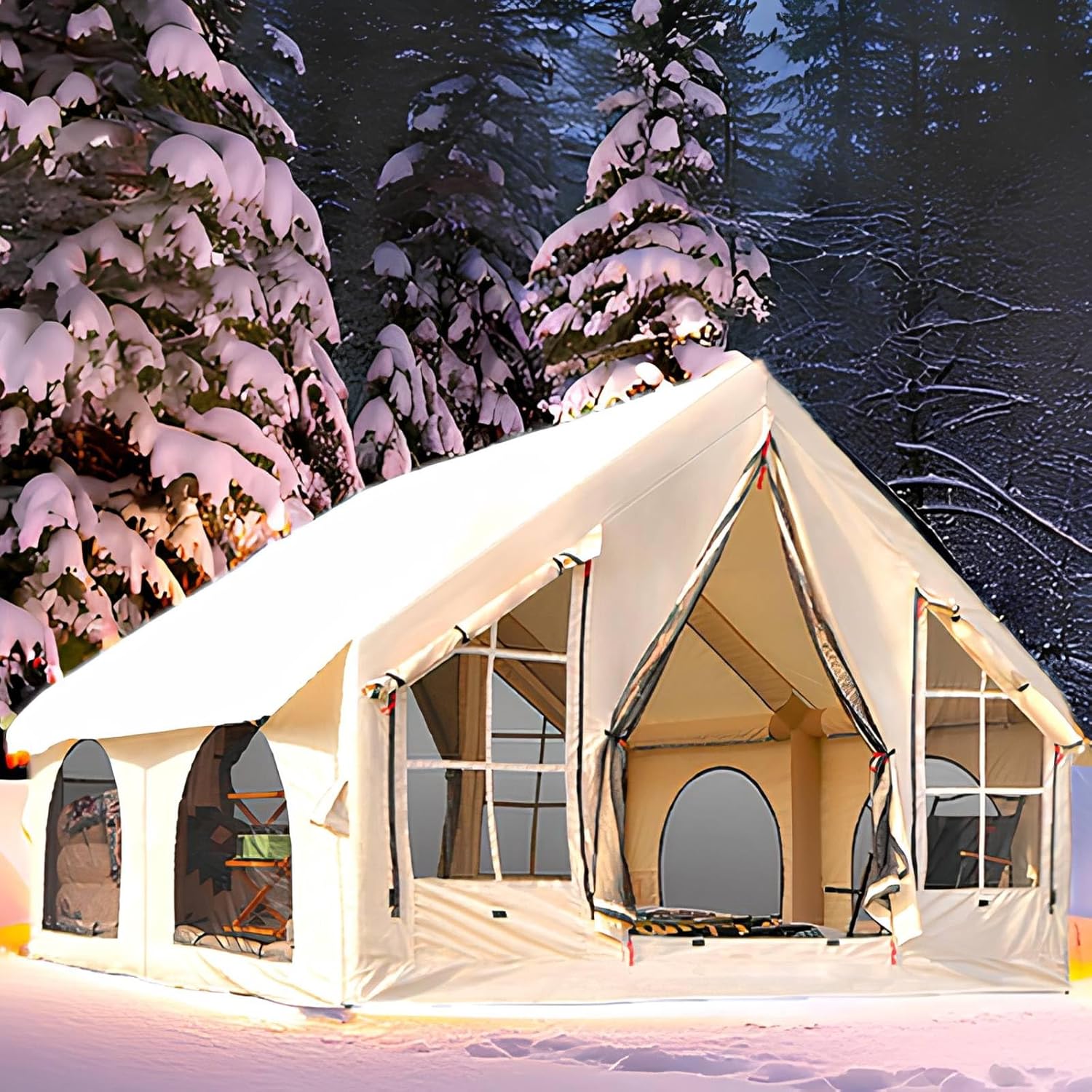 Inflatable Camping Tent, Flagship Waterproof Glamping Tent 5 MINS Instant Setup Blow Up Tents, Bathtub-Style PVC Base Air Tents