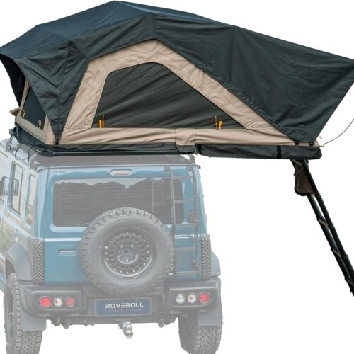 Roof Top Tent: Accommodates 2–3 people; constructed from a light-blocking coated poly-cotton blend and Oxford fabric, offering both UV protection and waterproofing.